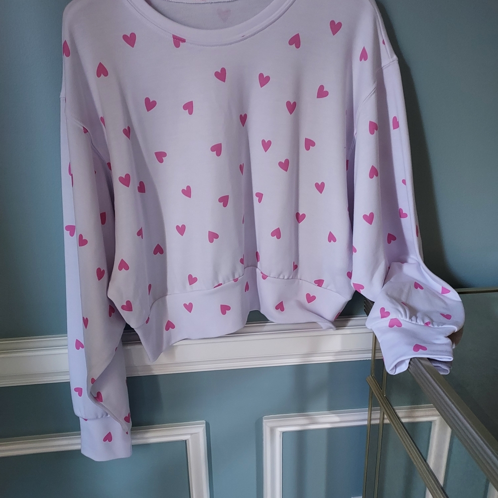 White Sweatshirt with Pink Heart Pattern